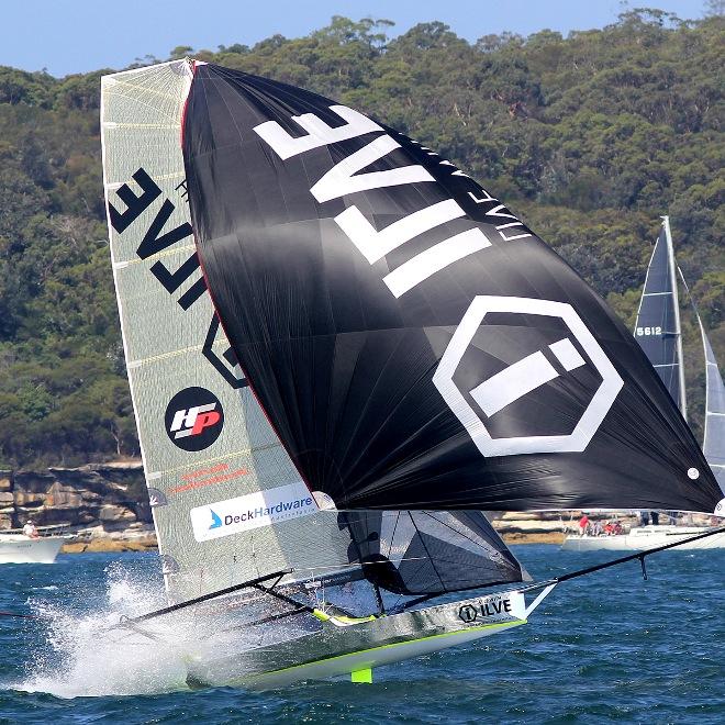 ILVE gained on the spinnaker run down the middle of the course on the second lap - 18ft Skiffs Syd. Barnett Jr. Memorial Trophy © Frank Quealey /Australian 18 Footers League http://www.18footers.com.au